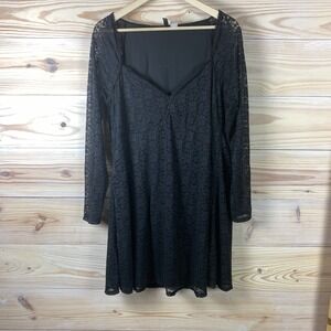 Whimsigoth Dress Women 2XL Lace Long Sleeve Black Mini Sweetheart Divided Gothic